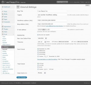 wordpress 2.7 general settings wordpress 2.7 general settings