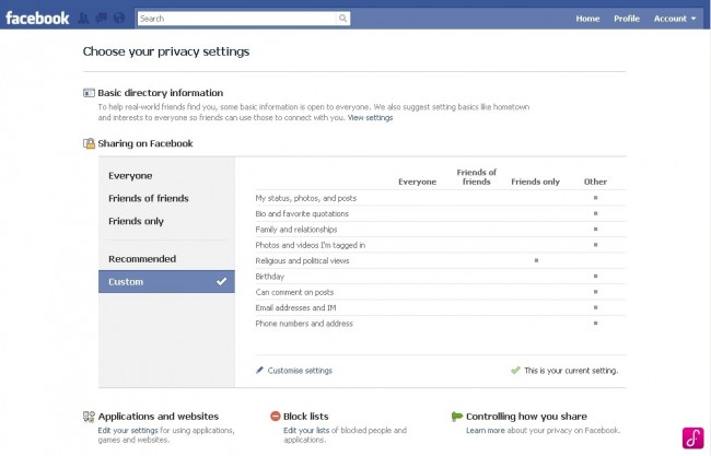 privacy settings landing page