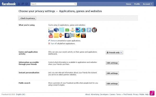 privacy settings to applications