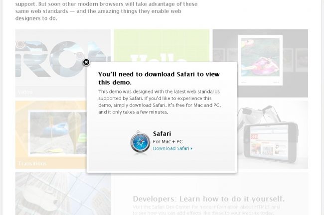 apple html5 website supports safari only