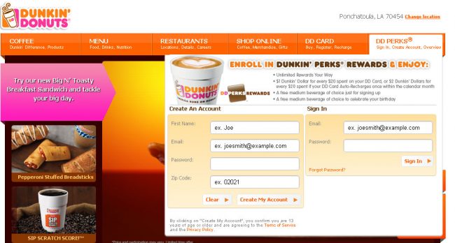 dunkin donuts website