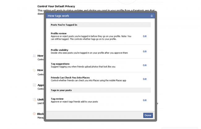 control facebook tagging