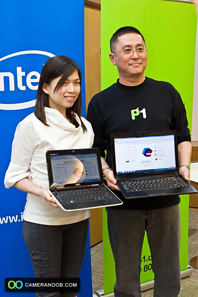 Intel lady and Kenny posing with laptops